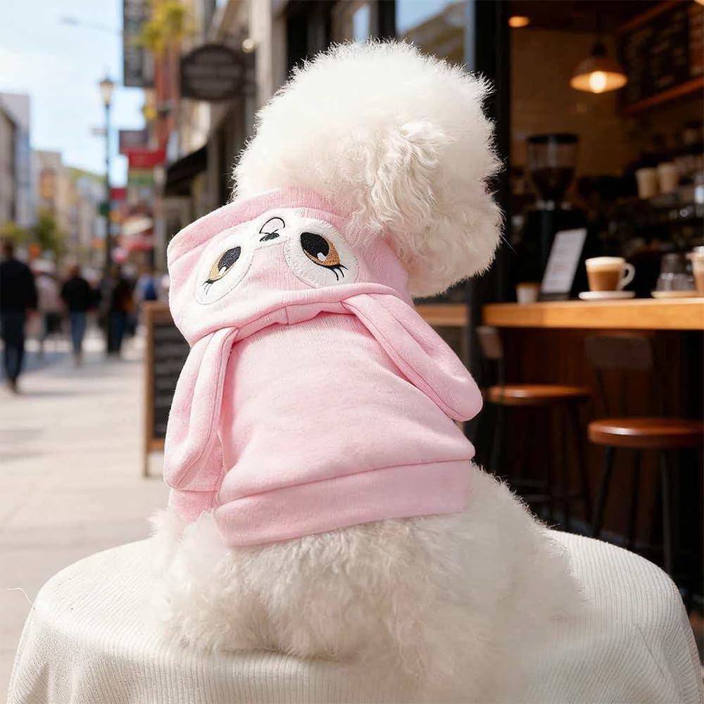 Pink Dog Sweater for Small Dogs Girl Boy Bunny Ears Puppy Hoodies Funny Dog Sweatshirt Coat Rabbit Outfit for Cats Pet Easter Costume for Pomeranian Chihuahua Yorkie (Pink, Small) - 7