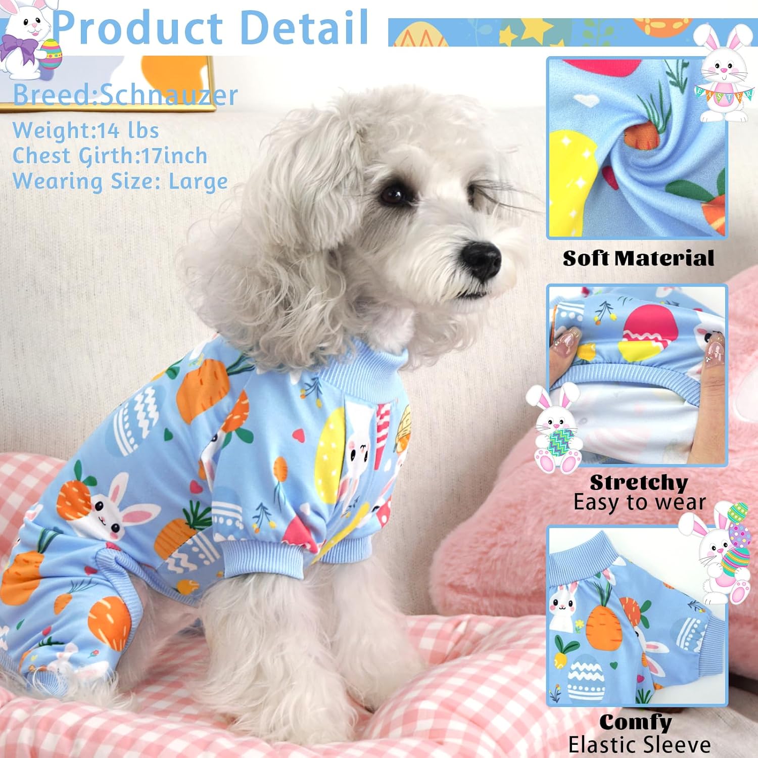 XPUDAC Easter Eggs Dog Pajamas Soft Lightweight Bunny Dog Clothes for Small Medium Dogs Pet Jumpsuit Outfit Cat Apparel-XS - 3 XPUDAC Easter Eggs Dog Pajamas Soft Lightweight Bunny Dog Clothes for Small Medium Dogs Pet Jumpsuit Outfit Cat Apparel-XS - 3