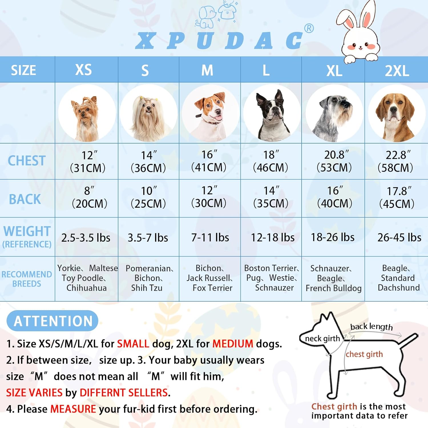 XPUDAC Easter Eggs Dog Pajamas Soft Lightweight Bunny Dog Clothes for Small Medium Dogs Pet Jumpsuit Outfit Cat Apparel-XS - 4 XPUDAC Easter Eggs Dog Pajamas Soft Lightweight Bunny Dog Clothes for Small Medium Dogs Pet Jumpsuit Outfit Cat Apparel-XS - 4