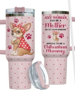34HD Chihuahua Mom Tumbler 40oz with Handle Lid and Straw, Cute Dog Insulated Travel Coffee Cup - Special Mummy Design Mug for Mother's Day - 1
