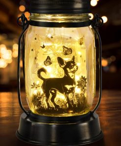 Chihuahua Gifts for Women-Men Chihuahua Solar Lanterns Dog Mom Birthday Dog Lovers Lantern Pet loss Pet Memorial Lights Solar Garden Decoration Outside for Yard, Patio,Backyard,Porch Torches - 1