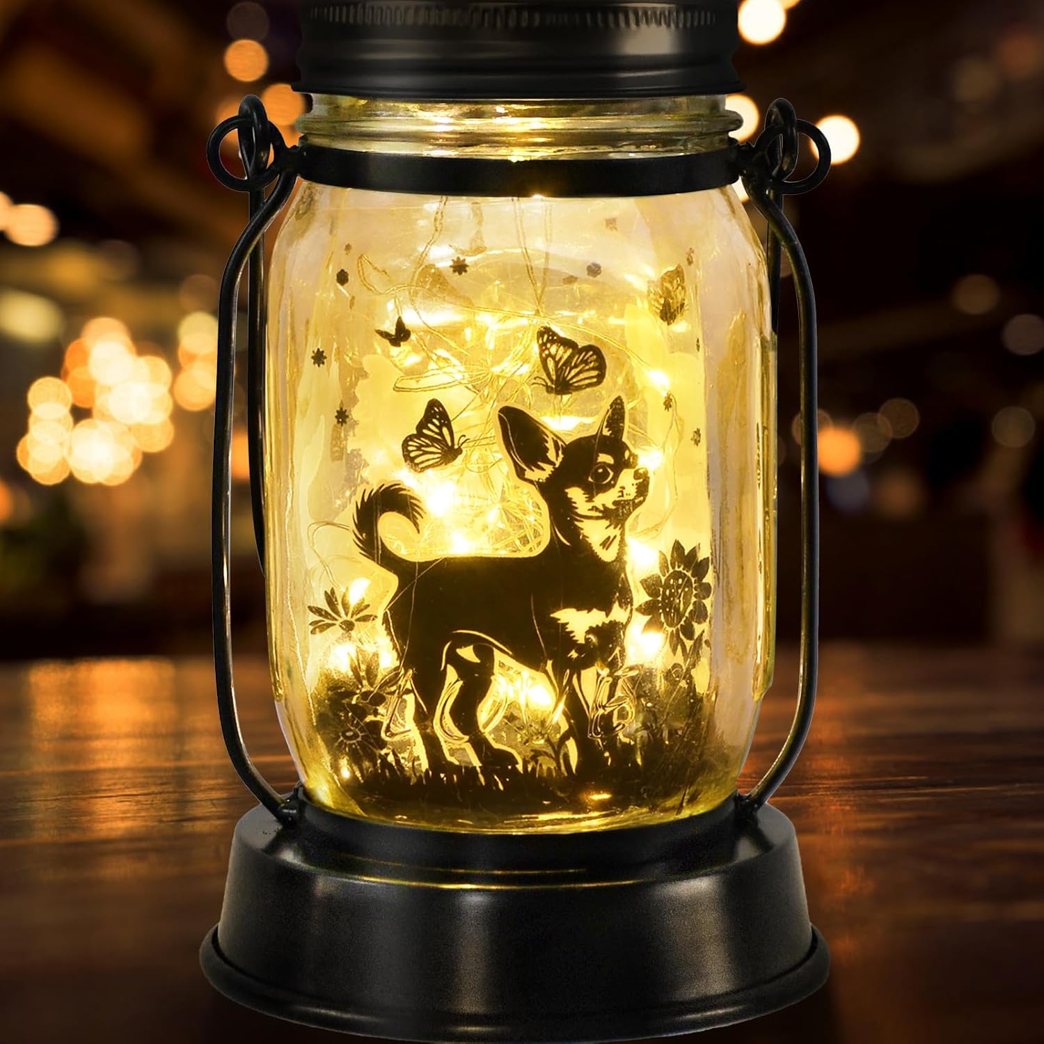 Chihuahua Gifts for Women-Men Chihuahua Solar Lanterns Dog Mom Birthday Dog Lovers Lantern Pet loss Pet Memorial Lights Solar Garden Decoration Outside for Yard, Patio,Backyard,Porch Torches - 1