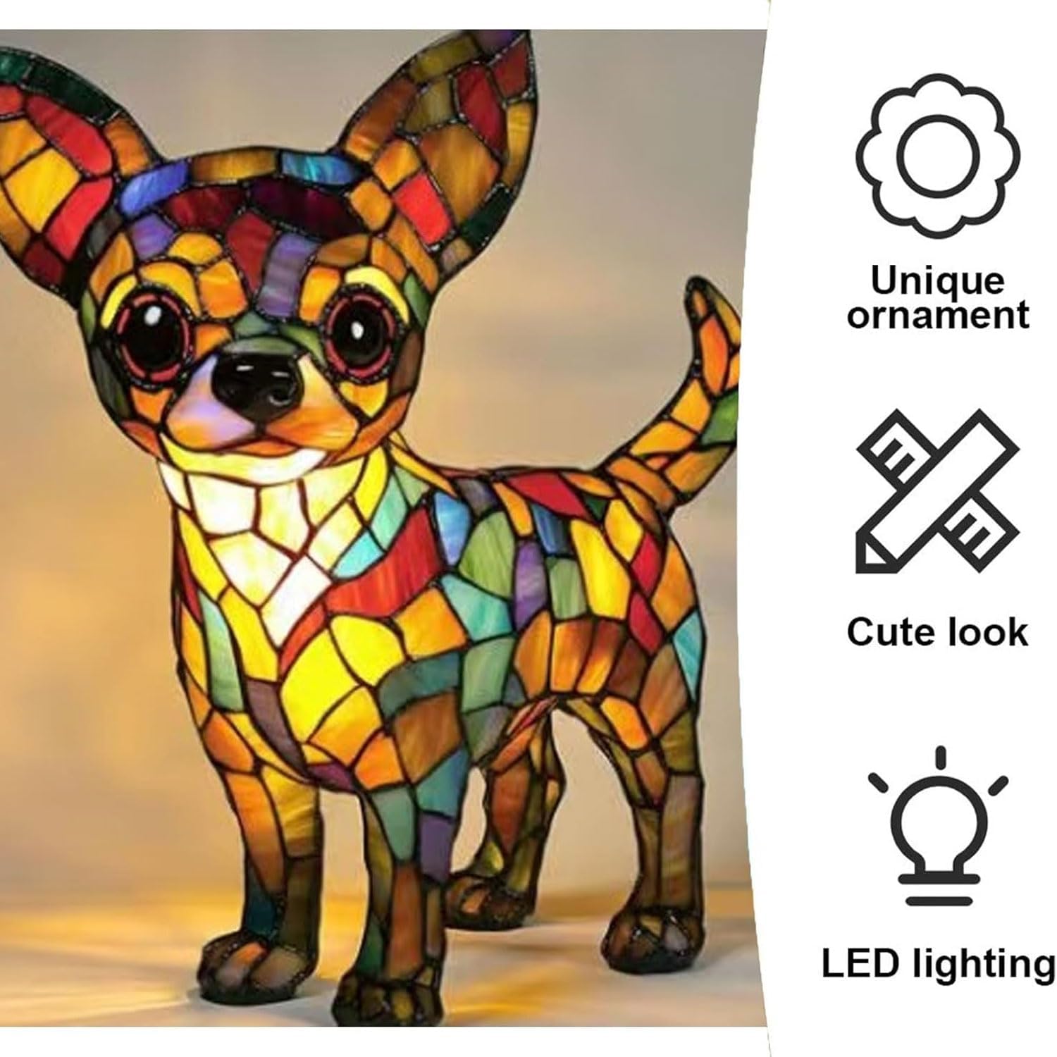 Chihuahua Lamps -Dogs Series Art Night Light, Retro Stained Resin Night Light, USB Cute Pet Dog LED Desk Lamp,Vintage Home Decor, Fun Gift for Dog Lover(Chihuahua) - Image 3