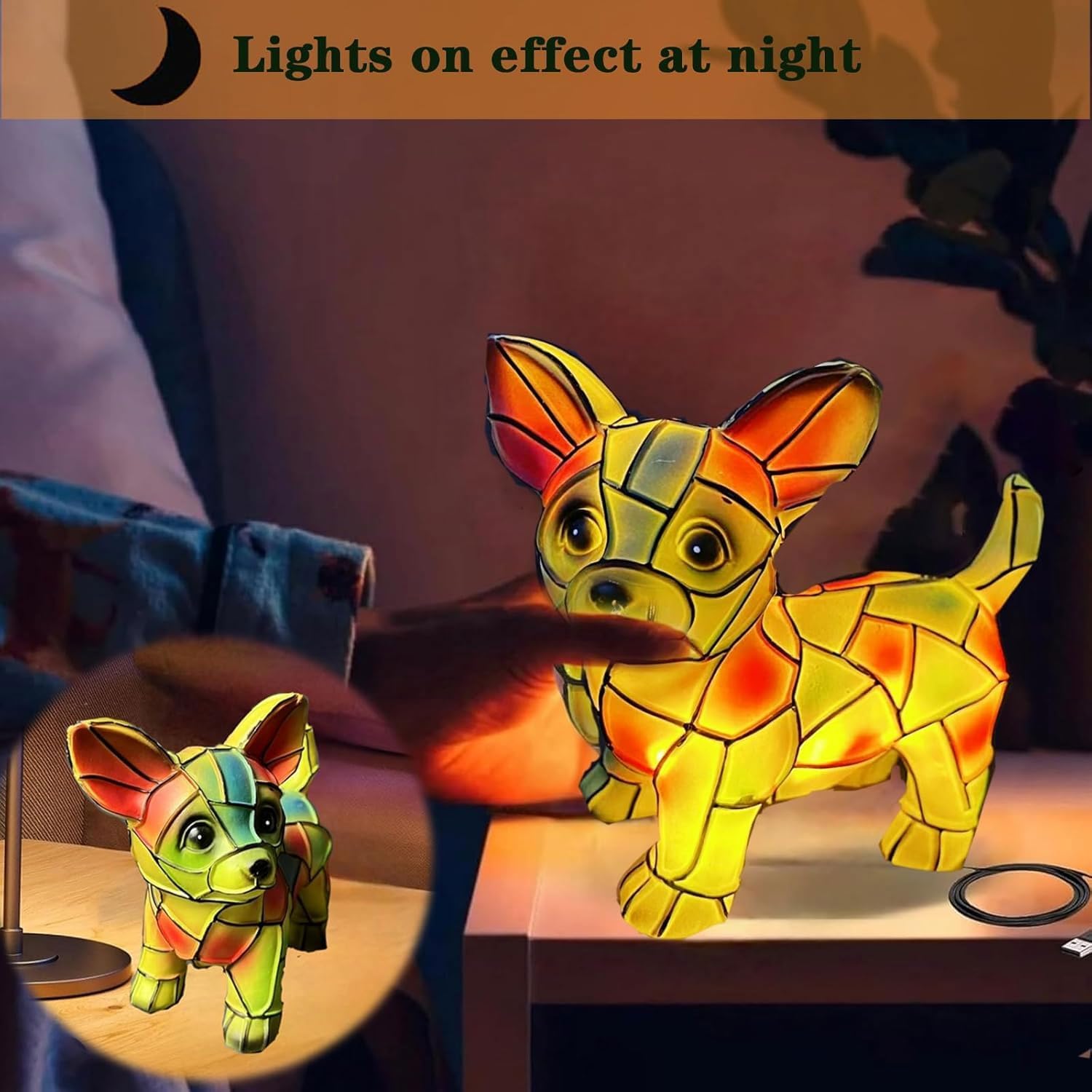 Chihuahua Lamps -Dogs Series Art Night Light, Retro Stained Resin Night Light, USB Cute Pet Dog LED Desk Lamp,Vintage Home Decor, Fun Gift for Dog Lover(Chihuahua) - Image 4