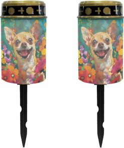 Chihuahua Personalized Solar Outdoor Lights for Dog Pet Memorial Solar Lights Warterproof Cemetery Decorations for Grave Automatic Solar Light Sympathy Gifts 2 Pcs - 1