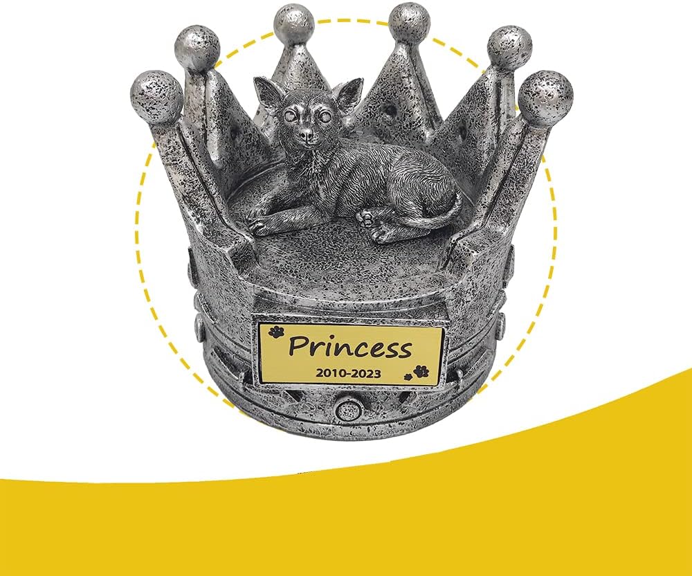 Crown-Shaped Chihuahua Memorial Pet Urns for Dogs Ashes Personalized with Name and Date, Chihuahua Statue Indoor Decorative - 1