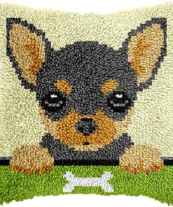 veirousa Chihuahua Puppy Latch Hook Kits for Adults Kids, Beginners DIY Throw Pillow Kit Pre-Printed Mesh Canvas Hook and Latch Rug Kits Cross-Stitch Cushion Cover for Home Sofa Decoration - 1