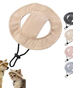 Corduroy Dog Sun Hat with Ear Holes, Adjustable Strap Pet Cap for Small Medium Dogs, Breathable UV Protection, Multiple (Khaki, S) - 1