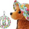 Dog Hat for Small Dogs with Ear Hole Round Brim Bucket Outdoor Sun Hat Protection Neck Strap Adjustable Pet Caps Puppy Doggy Cats Flower Hawaiian Flamingo Green S - 1