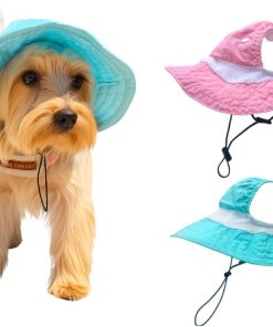 Dog Outdoor Hat with Ear Hole Round Brim Summer Dog Puppy Cat Suncare Cooling Bucket Hat Cute Active Sun Protection Pet Caps (Blue, Medium) - 1