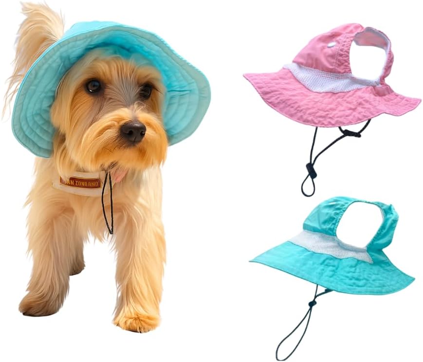 Dog Outdoor Hat with Ear Hole Round Brim Summer Dog Puppy Cat Suncare Cooling Bucket Hat Cute Active Sun Protection Pet Caps (Blue, Medium) - 1