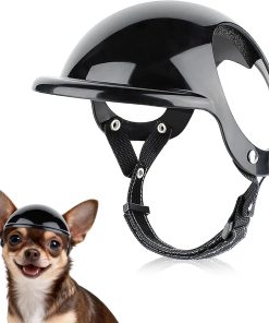 Extra Small Dog Helmet with Ear Holes - Adjustable, Lightweight, Hard Black Puppy Helmet for Outdoor Activities-Motorcycle-Bike - 1