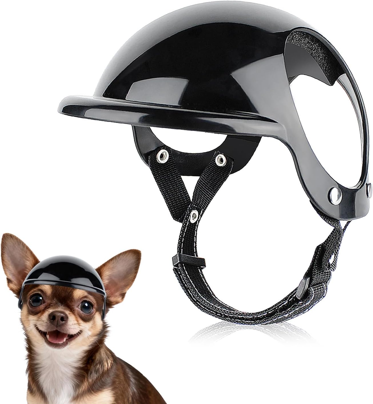Extra Small Dog Helmet with Ear Holes - Adjustable, Lightweight, Hard Black Puppy Helmet for Outdoor Activities-Motorcycle-Bike - 1