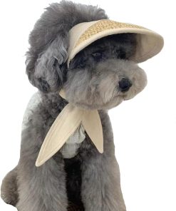 Handmade Straw Dog Sun Protection Hat Baseball Cap,Adjustable Pet Visor Cap Beach Party Hat for Small Medium Dog Like Yorkie Chihuahua Bulldog Corgi (Small, Beige) - 1