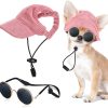 Jadive Small Dog Sun Hat with Ear Holes, Dog Cat Sunglasses with Anti-Slip Silicone Rope Baseball Cap Adjustable Puppy Sunbonnet Headdress Beach Visor Hat for Puppies Summer Outdoor(Pink) - 1