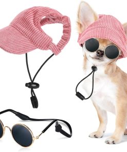 Jadive Small Dog Sun Hat with Ear Holes, Dog Cat Sunglasses with Anti-Slip Silicone Rope Baseball Cap Adjustable Puppy Sunbonnet Headdress Beach Visor Hat for Puppies Summer Outdoor(Pink) - 1
