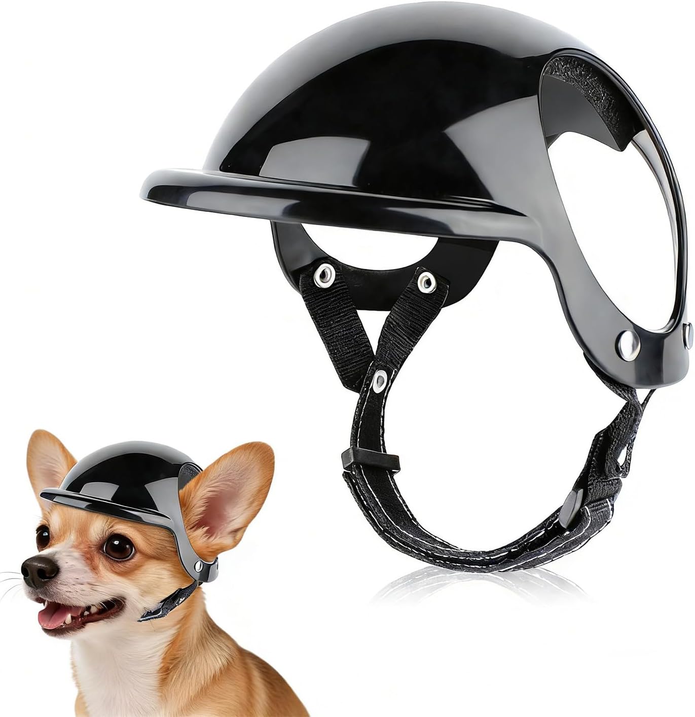 LESYPET Dog Helmet for Extra Small Dogs, Dog Motorcycle Helmet Adjustable Dogs Hat with Ear Hole Design, Ideal for Outdoor Riding, Black XS - 1