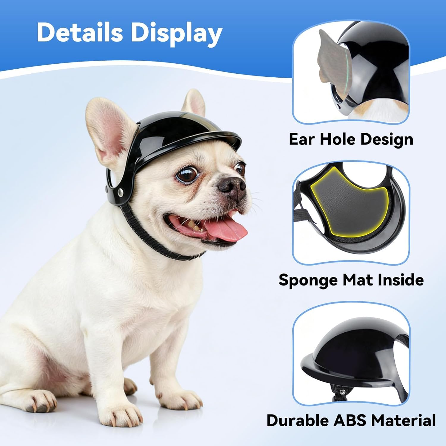 LESYPET Dog Helmet for Extra Small Dogs, Dog Motorcycle Helmet Adjustable Dogs Hat with Ear Hole Design, Ideal for Outdoor Riding, Black XS - Image 4