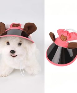 Pet Sun Visor Hat for Small Medium Dogs & Cats - UV Protection Cap with Bear Ears Adjustable Strap Ear Holes, Summer Sunshade for Puppies Pug Chihuahua Shih Tzu Yorkshire Terriers (Pink,Medium) - 1