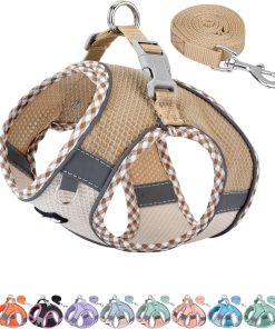 AIITLE Tiny Dog Harness - Lightweight Mesh Step-in Vest for Puppy, Reflective & Escape-Proof Design with High-Stick Magic Tape - Indoor-Outdoor Use for Chihuahua, Maltese, Shih Tzu(Brown-Beige, XXXS) - 1