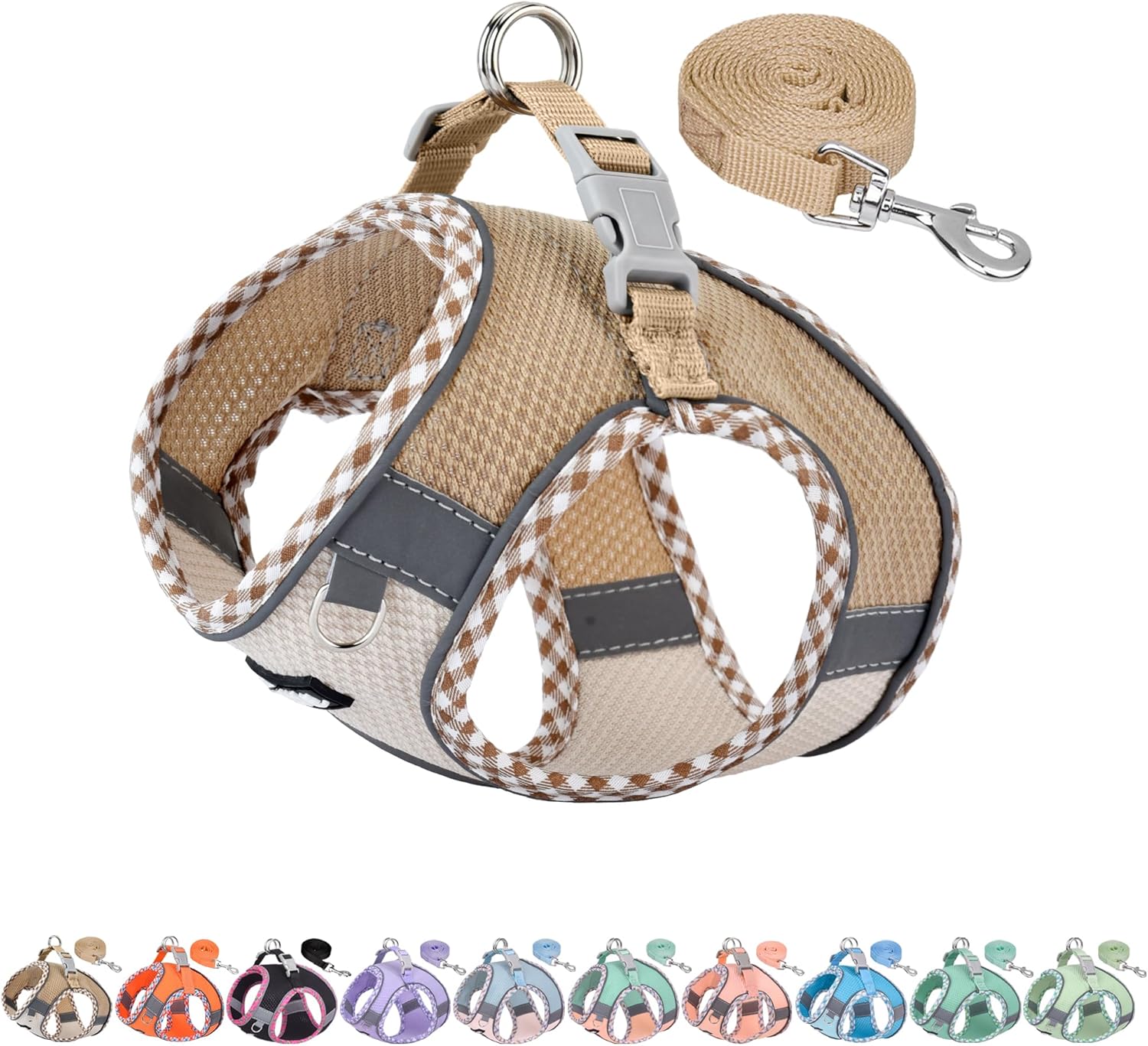 AIITLE Tiny Dog Harness - Lightweight Mesh Step-in Vest for Puppy, Reflective & Escape-Proof Design with High-Stick Magic Tape - Indoor-Outdoor Use for Chihuahua, Maltese, Shih Tzu(Brown-Beige, XXXS) - 1