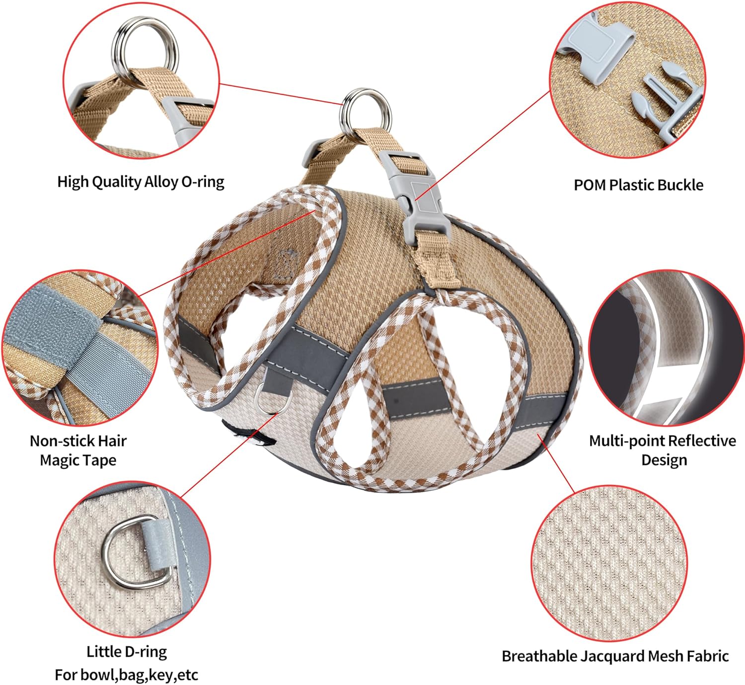 AIITLE Tiny Dog Harness - Lightweight Mesh Step-in Vest for Puppy, Reflective & Escape-Proof Design with High-Stick Magic Tape - Indoor/Outdoor Use for Chihuahua, Maltese, Shih Tzu(Brown-Beige, XXXS) - Image 6