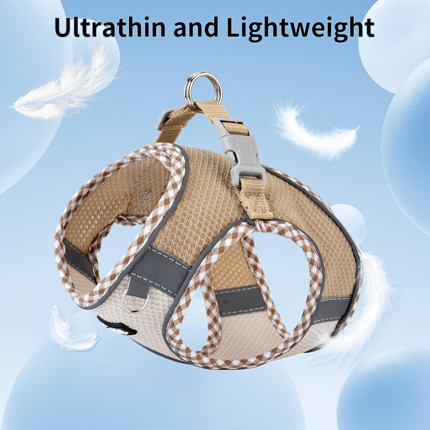 AIITLE Tiny Dog Harness - Lightweight Mesh Step-in Vest for Puppy, Reflective & Escape-Proof Design with High-Stick Magic Tape - Indoor/Outdoor Use for Chihuahua, Maltese, Shih Tzu(Brown-Beige, XXXS) - Image 5